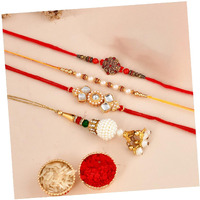 CraftVatika Rakhi Combo Set of 4 for Brother and Bhabhi Kids, Handmade Rakshabandhan Designer Lumba Rakhi for Bhaiya Bhabhi