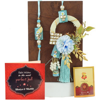 TIED RIBBONS Rakhi for Brother and Bhabhi - Premium Floral Couple Rakhi Set of 2 with Greeting Card and Tikka - Hanging Lumba Rakhi for Bhaiya Bhabhi - Rakhi for Rakshabandhan