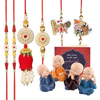TIED RIBBONS Rakhi Gift for Brother and Bhabhi Kids - Premium Family Rakhi Set 6 with Idol Mini Statue Mini and Greeting Card- Lumba Rakhi Set Combo