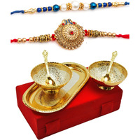 Collectible India Rakhi & Gift Set for Brother [Gift Combo - Peacock Rakhi with 2 Bowl with Velvet Box,& Greeting Card