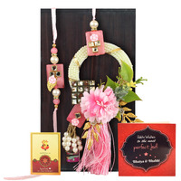 TIED RIBBONS Rakhi for Brother and Bhabhi Combo - Designer Floral Couple Rakhi Set of 2 with Greeting Card and Tikka - Hanging Lumba Rakhi for Bhaiya Bhabhi - Rakhi for Rakshabandhan