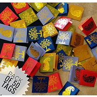 SATYAM KRAFT 50 Pcs Paper Small Traditional Printed Gift Tag For Notecards, Gifting, Anniversary, Birthday Thanksgiving, For rakhi, Rakshabandhan wishes (5.5 X 5 CM) (Multicolor)