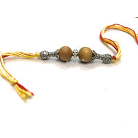 RDK Original Handcrafted Sandalwood Two Beaded Pattern Dora Rakhi Chandan Designer Rakshbandhan Rakhis for Bhaiya Brother