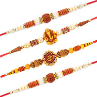Riddhika Ventures Religious and Designer Pearl Rakhi with Roli Chawal and Greeting Card (I1F1H1H1)
