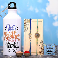 TONKWALAS Rakhi For Brother,2 Rakhi With Printed Sipper and Keychain Combo Set | 600 Ml Sipper with Keychain I Tilak Set and Greeting Card | Best Rakhi Gift For Brother (KSIP-1-C2-C6)