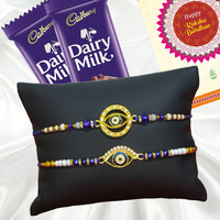 Canton Rakhi Combo Gift Hamper Pack of 2 Rakhi For Brother With Chocolate, Rakhi With Cadbury Dairy Milk, Greeting Card & Roli Tilak (Design-8, 2 Rakhi With Cadbury)
