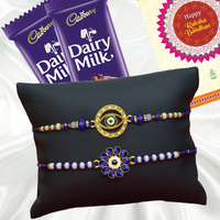 Canton Rakhi Combo Gift Hamper Pack of 2 Rakhi For Brother With Chocolate, Rakhi With Cadbury Dairy Milk, Greeting Card & Roli Tilak (Design-10, 2 Rakhi With Cadbury)