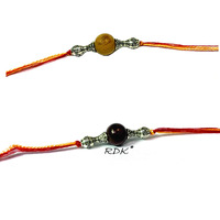 RDK Original Handcrafted Red & White Sandalwood Beaded Pattern Dora Rakhi Safed Lal Chandan Designer Rakshbandhan Rakhis for Bhaiya Brother