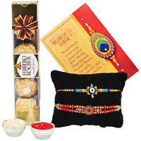 Ferrero Rocher Rakhi Gift Combo For Brother, Rakhi For Brother with Chocolate, Set of 2 Rakhi Kids Brother With Chocolates,Rakshabandhan Rakhi Gift Hamper with 2 Rakhi,Greeting Card,Tilak pack