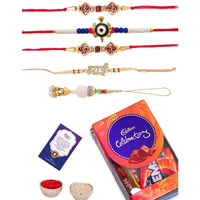 Rakhi for Brother Combo with Gift, Rakhi Gift for Brother Rakhi with Chocolate For Bhai Bhabhi Kids, Rakshabandhan Gifts for Brother with Rakhi, Rakhi Set of 5 with Greeting Card, Tilak Set