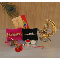 Collectible India Rakhi for Brother with Gift Combo Rakshabandhan Gift - Rakhi for Brother - Baby Krishna Idols Statue, Greeting Card Home Decoration Items (M1- Family Combo)
