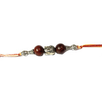 RDK Original Handcrafted Red Sandalwood Buddha with 2 Beads Pattern Dora Rakhi Lal Chandan Designer Rakshbandhan Rakhis for Bhaiya Brother