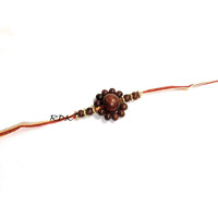 RDK Original Handcrafted Red Sandalwood Beaded Flower Pattern Dora Rakhi Lal Chandan Designer Rakshbandhan Rakhis for Bhaiya Brother