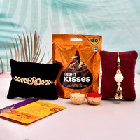 CraftVatika Rakhi Hersheys Kisses Chocolates Gift Combo Pack of 1 for Brother and Bhabhi, Rakshabandhan Lumba Rakhi with Chocolates for Bhabhi Sister In Laws, Designer BRO Rakhi for Bhaiya Boy Men