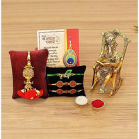 Rakhi Gift for Brother Set of 4 Rakhis Rakhi for Brother and Bhabhi with Ganesha Gift Combo / Premium Unique Gifts hamper /Rakhi Gifts - Krishna Rakhi/Greeting Card/Lumba Rakhi/ Rudraksh Rakhi/ Gift Hamper (Ganesha)
