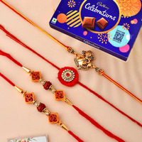 Set of 4 Rakhi Gift for Brother,Rakhi Combo With Chocolate Gift,Rakhi Gifts,CadBury Celebration Pack,Rakhi For Bhaiya Bhabhi Kids