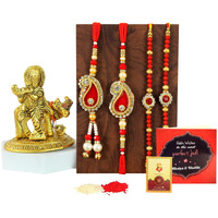 TIED RIBBONS Rakhi for Bhaiya Bhabhi and Kids with Gift Combo - Family Rakhi Set of 4 with Metal Krishna with Cow Idol Statue and Rakshabandhan Card - Bracelet Lumba Rakhi Set