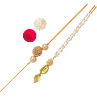 ACCESSHER Gold Plated Elegant Filigree Ball with Pearl Bhaiyya Bhabhi Rakhi for Beloved Brother with Roli Kumkum Packets and Happy Rakshabandhan Card | Rakhi For Brother