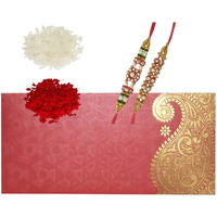 Purpledip Rakshabandhan Set: 2 Rakhi Bracelets For Brother in Shagun Envelop With Roli Chawal Tika (rakhi39)