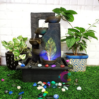 Craftisan Decorative Water Fountain for Home Dcor, Office, Indoor & Outdoor, Garden, Puja Room, Vaastu, Reception, Spa, Gifting. (Black Leaf Diya)