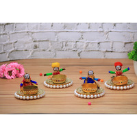 JH Gallery Handmade Recycled Material Rajasthani Dolls Puppet Diyas Tealight/Diya/Diwali Diya/Idol Diyas Holders Gift for Diwali, Home Decor/Temple Decor, Multicolor (2 Pair)
