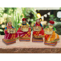 JH Gallery Handmade Recycled Material Rajasthani Raja Rani Puppet/Dolls Diyas Tealight/Diya/Diwali Diya/Idol Diyas Holders Gift for Diwali, Home Decor/Temple Decor (Pack of 2, Standing Tealight)