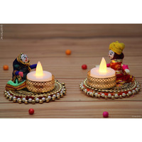 JH Gallery Handmade Recycled Material Rajasthani Dolls Puppet Diyas Tealight/Diya/Diwali Diya/Idol Diyas Holders Gift for Diwali, Home Decor/Temple Decor, Multicolor (1 Pair, 6 * 3 Inch)