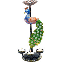 Kraftskala Tea Light Candle Holder Decorative Peacock Showpiece Metal Figurine 4 Candle Diya Burner Slots for Living Room, Diwali Gifts, Home Decor
