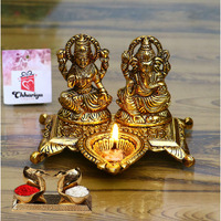 CHHARIYA CRAFTS Metal Laxmi Ganesh Idol with Diya and Kumkum Box Kissing Duck for Pooja Home and Office Combo Offer for Diwali Gift (Diwali Offer, Standard)