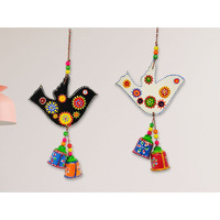 JH Gallery Handcrafted and Emboss Painted Colorful Wooden Birds Hangings for Wall/Garden Decor, Multicolor, (Pack of 1 Pair)