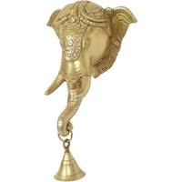 Two Moustaches Ganpati Brass Wall Hanging with Bell (Pack of 1)