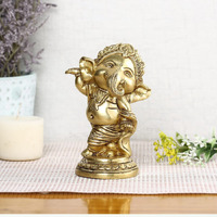 Collectible India Brass Ganpati Idol Sculpture, 5 x 3.8, Golden (Model Number: GBS195)