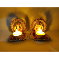 JH Gallery Recycled Material Handcrafted Lakshmi Ganesh Jharokha Tealight Candle Holder, Multicolor (8 * 17 * 8 Cm Pack Of 2)