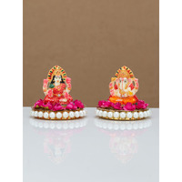 JH Gallery Recycled Material Laxmi Ganesh Idol Showpiece For Diwali Home Decoration Items - Lakshmi Ganesh For Diwali Puja, Multi Colour, Pack of 2
