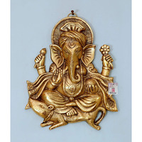 Chhariya Crafts Wall Hanging Lord Ganesh Idol Statue for Home Decor Decorative Showpiece - 26 cm (Metal, Gold)