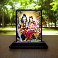 Vprint Quality Shiv Parivar Car Dashboard Idols Figurine (Wooden - Multicolor - Size 3X5 in) Shiv Pariwar Statues for Home Decor Hindu God Shiv Family Murti for Puja Shiv Parvati Ganesh Showpiece for Gift