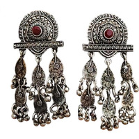 ROYAL NEEDS ; YOUR HIGHNESS Oxidised Silver Polish Girls Earrings Traditiona Long Oxidised Earrings With Dangle