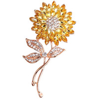 Yellow Chimes Floral Brooch for Women Elegant Gold Plated Beautiful Flower Crystal Studded Brooch for Women and Girls Valentine Gift for Girls