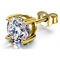 HIGHSPARK 925 Silver Mens Round Solitaire Stud Earring | 92.5 Sterling Silver and Diamond like Brilliance Sparkling Zirconia | Single Stud for Men | Lovely Gift - Gold 6mm