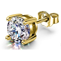 HIGHSPARK 925 Silver Mens Round Solitaire Stud Earring | 92.5 Sterling Silver and Diamond like Brilliance Sparkling Zirconia | Single Stud for Men | Lovely Gift - Gold 5mm