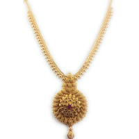 AFJ GOLD Yellow 1 Gram Micro Gold Plated & Copper Traditional Designer Jewellery Stone Necklace for Women (LOT/HALL-03) (Yellow)
