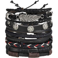 University Trendz Black Base Metal Leather Dyed Rope Multi Strand Wrist Band Bracelet for Men & Women(Set of 5)(Black)