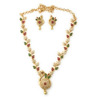 Sasitrends Traditional Micro Gold Plated American Diamond Stone Studded Designer Necklace Jewellery Set for Women & Girls