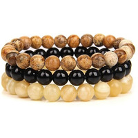 Young & Forever Reiki Crystal Beads Bracelets Original Picture Jasper Black Onyx Yellow Jade Set of 3 Bracelet Set