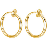 Via Mazzini Non-Pierced 13mm Clip On Hoops Fake Silver Earrings/Lip Nose Belly Eyebrow Earrings Body Jewellery For Men & Women (1 Pair) (Gold)