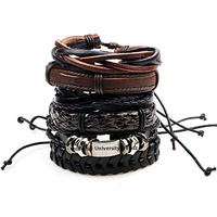 University Trendz Wrap Real Leather Base Metal Bracelet for Men (Brown) - Pack of 6 Pieces