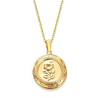 Via Mazzini 18K Real Gold Plated Circular Photo Memory Locket Pendant Necklace With Chain Valentine Gift For Women And Girls (NK0992) 1 Piece Only