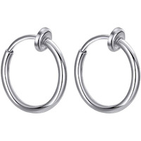 Via Mazzini Non-Pierced 13mm Clip On Hoops Fake Silver Earrings/Lip Nose Belly Eyebrow Earrings Body Jewellery For Men & Women (1 Pair) (Silver)