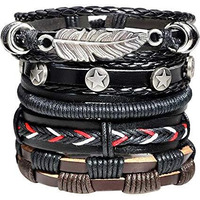 University Trendz Leather Base Metal Bracelet for Men (Pack of 5 ) (Black)