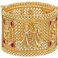 Peora Gold Plated Single Piece Openable Traditional Bangle Jewellery for Women Goddess Bride Groom Motif (Size- 2.4 inch)